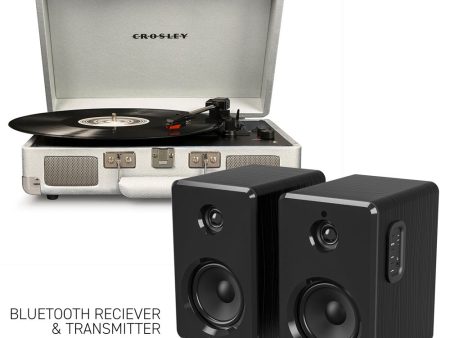 CROSLEY Crosley Cruiser Bluetooth Portable Turntable - White Sands + Bundled Majority D40 Bluetooth Speakers - Black For Sale