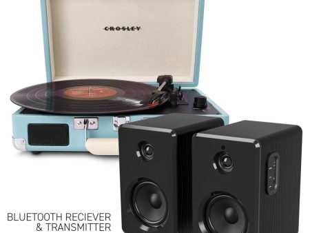 CROSLEY Crosley Cruiser Bluetooth Portable Turntable - Turquoise + Bundled Majority D40 Bluetooth Speakers - Black Online