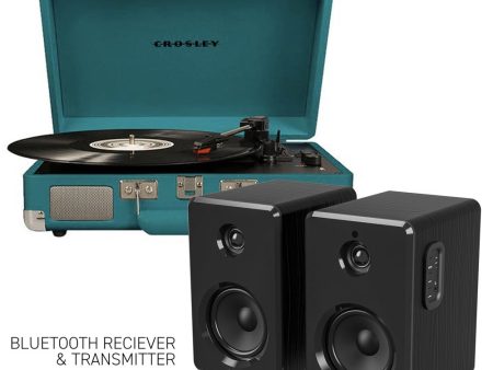 CROSLEY Crosley Cruiser Bluetooth Portable Turntable - Teal + Bundled Majority D40 Bluetooth Speakers - Black Online now