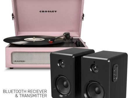 CROSLEY Crosley Voyager Bluetooth Portable Turntable - Amethyst + Bundled Majority D40 Bluetooth Speakers - Black Sale