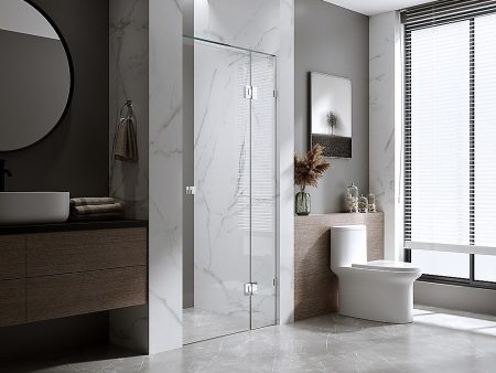 120cm Wall to Wall Frameless Shower Screen with White Brackets and SS Hinges, Square Double Pull Handle Discount