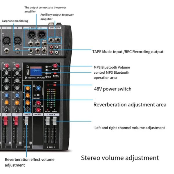 Hridz CT-80S Professional Audio Mixer – 8 Channels Bluetooth USB Mixer with Effects, 48V Phantom Power, and Built-in Sound Card, 8 Channels Audio Sound Mixer Mixing DJ Console USB with 48V Phantom Power For Discount