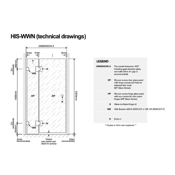 90x70cm Corner Frameless Shower Screen with Chrome Brackets and SS Hinges, Round Handle Cheap