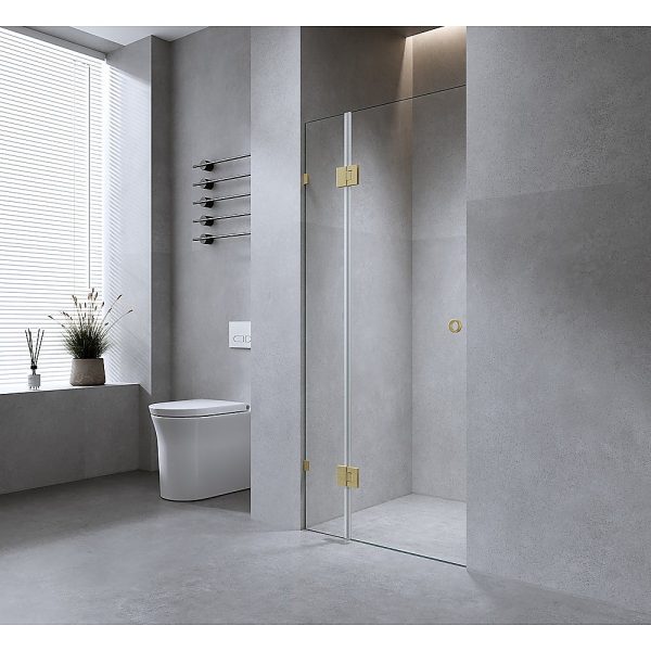 90cm Wall to Wall Frameless Shower Screen with Chrome Brackets and SS Hinges, Round Handle Discount