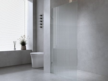 90cm Reeded Single Shower Glass Screen with Black Wall & Floor U Brackets Online Hot Sale