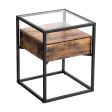 VASAGLE Side Table Tempered Glass End Table with Drawer and Shelf Rustic Brown and Black Discount