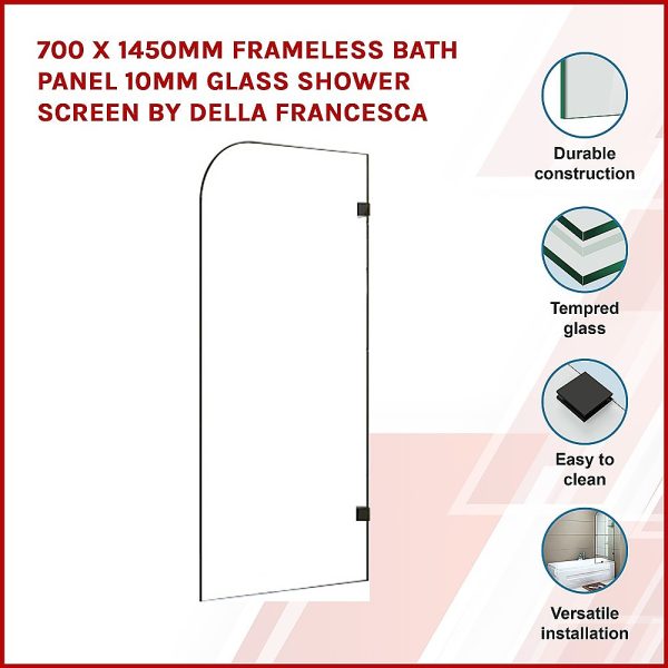 700 x 1450mm Frameless Bath Panel 10mm Glass Shower Screen By Della Francesca Online now