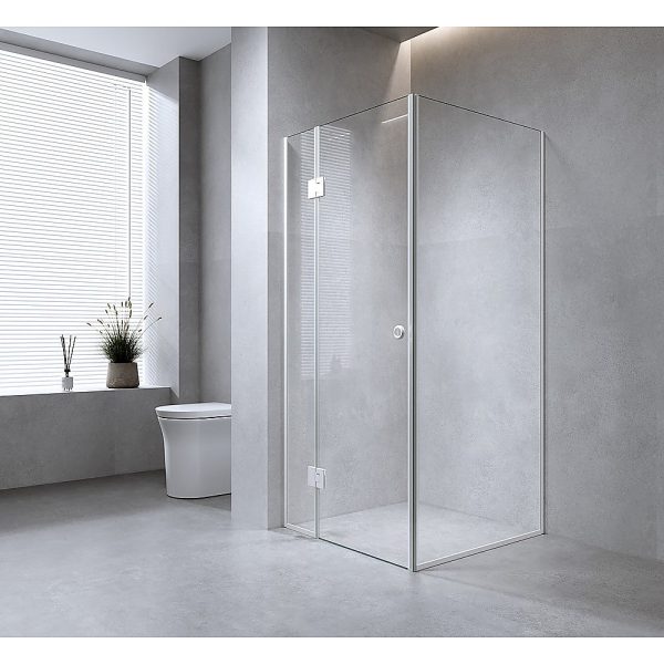 120x90cm Corner Frameless Shower Screen with Chrome Channel and SS Hinges, Round Handle Discount