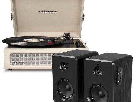 Crosley Voyager Bluetooth Portable Turntable - Dune + Bundled Majority D40 Bluetooth Speakers - Black Sale