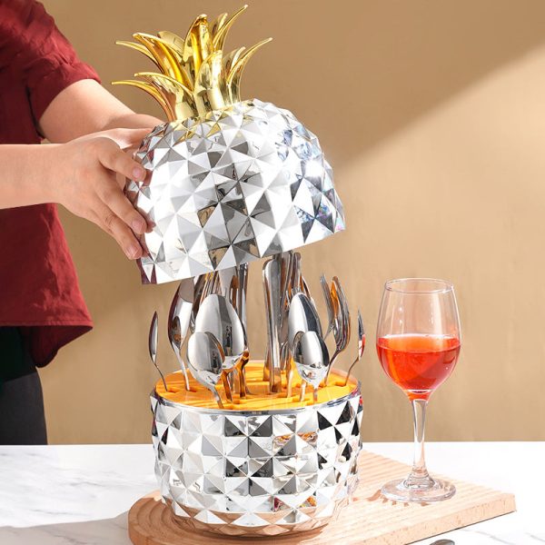 Gold Creative Pineapple-Shaped 410 Stainless Steel 24-Piece Cutlery Set – Elegant 6-Person Dining Gift Set Hot on Sale