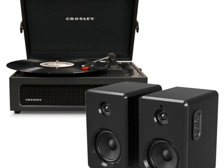 Crosley Voyager Bluetooth Portable Turntable - Black + Bundled Majority D40 Bluetooth Speakers - Black For Sale