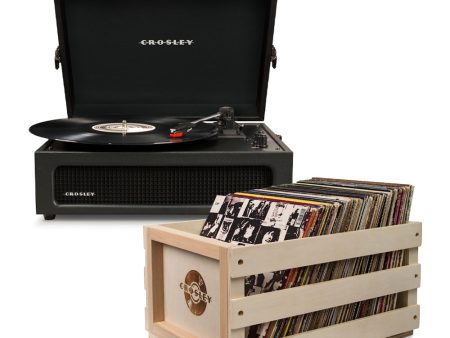 Crosley Voyager Black - Bluetooth Portable Turntable  & Record Storage Crate Cheap