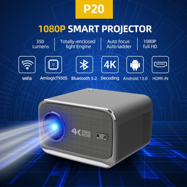 P20 1080P Smart Projector with 4K Decoding, Wi-Fi 6, Bluetooth 5.2, and Android 13.0(211.2*184.72*136.5mm) Online Sale