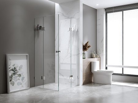 120x120cm Double Door Corner Shower Screen with Black Brackets and SS Hinges, Square double pull Handle on Sale