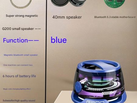 Blue Portable Mini Bluetooth Speaker with Magnetic Base, High-Quality Bass and Surround Sound, Colorful Ambient Lighting, USB Rechargeable, 6-Hour Battery Life Online Sale