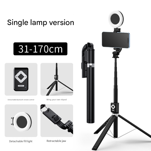 Single Light 3-in-1 Bluetooth Selfie Stick with Tripod and Remote Control - Adjustable for Smartphones For Sale