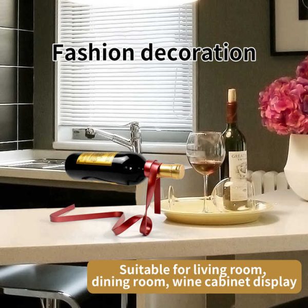 Red Modern Ribbon Wine Bottle Holder - Creative Floating Wine Rack for Home and Bar Décor Fashion