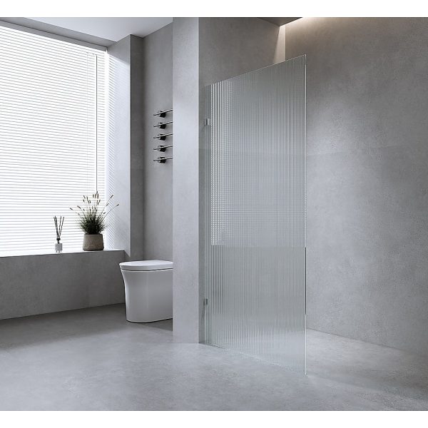 90cm Reeded Single Shower Glass Screen with Gunmetal Wall & Floor U Brackets Discount