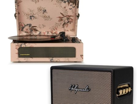 Crosley Voyager Bluetooth Portable Turntable - Floral + Bundled HolySmoke Bluetooth Retro Speaker - Black Online Hot Sale