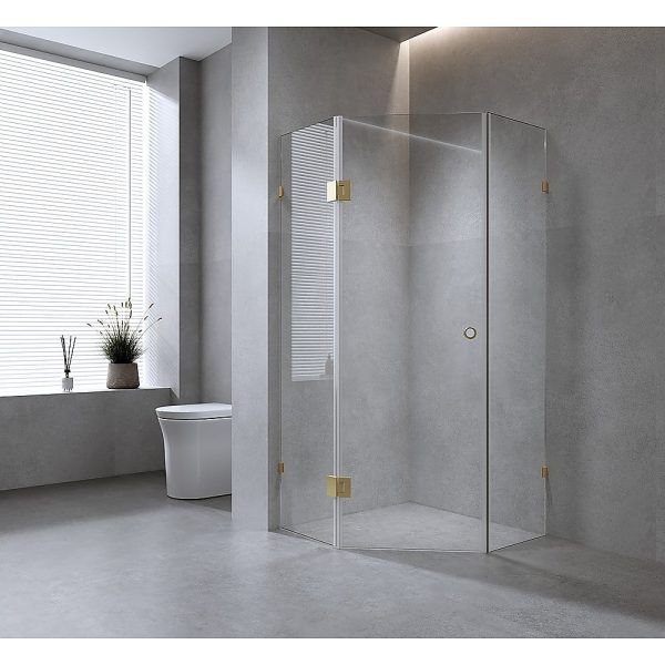 90cm Frameless Diamond Shower Screen with Chrome Brackets and SS Hinges, Round Handle Sale