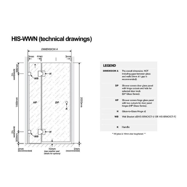 90x100cm Double Door Corner Shower Screen with Black Brackets and SS Hinges, Round Knob Handle For Cheap