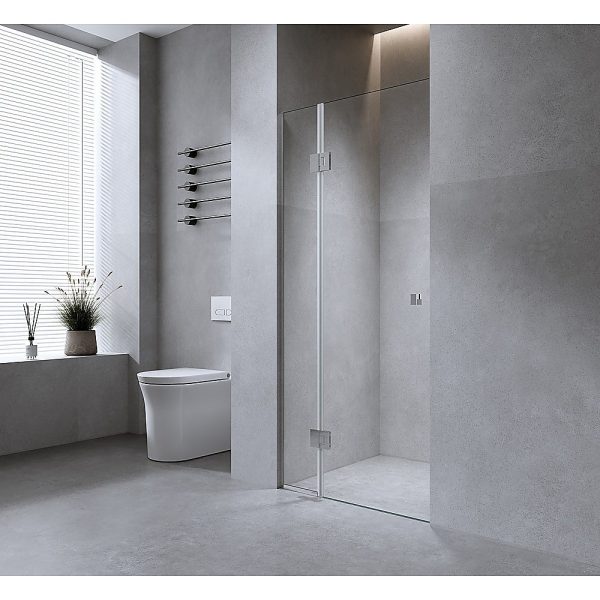 120cm Wall to Wall Frameless Shower Screen with Gold Channel and SS Hinges , Square Knob Handle Online now