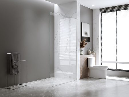 70x200cm Single Shower Glass Screen with Chrome Wall Channel & Square Pole Online now