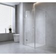 120x110cm Corner Frameless Shower Screen with Chrome Brackets and Brass Hinges, Round Knob Handle Online Sale