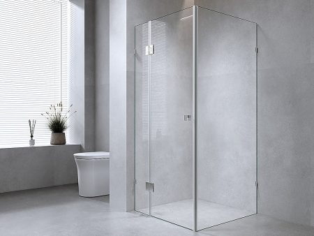 120x110cm Corner Frameless Shower Screen with Chrome Brackets and Brass Hinges, Round Knob Handle Online Sale