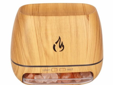 Wood Grain Color Himalayan Salt Flame Aroma Diffuser - 250ml Ultrasonic Humidifier with 7-Color LED Light for Relaxation and Decor Online now