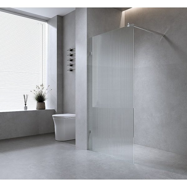 90cm Reeded Single Shower Glass Screen with Chrome Wall & Floor F Bracket Fashion