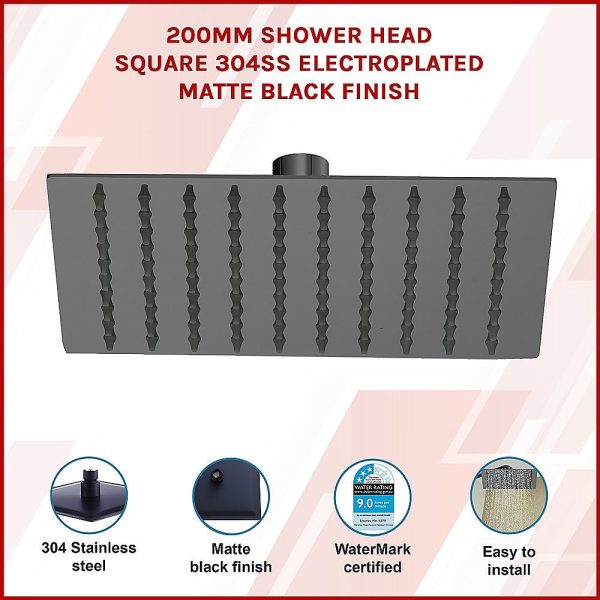 200mm Shower Head Square 304SS Electroplated Matte Black Finish Discount