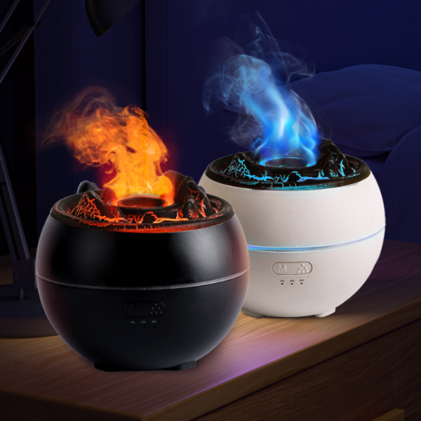 Volcanic Flame Aroma Diffuser (Black Crack Style)- 360ml Ultrasonic Humidifier with 7-Color LED Light and Adjustable Mist for Home and Office Hot on Sale