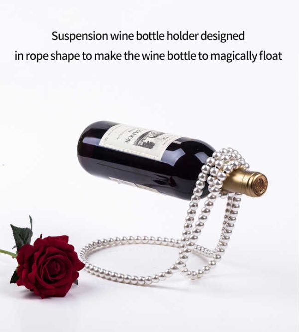 Gold Modern Floating Pearl Wine Bottle Holder – Elegant Home Decor, Unique Kitchen Accessory for Dining, Bar, and Living Room Discount