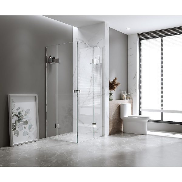 90x100cm Double Door Corner Shower Screen with Channels and SS Hinges - Black Online now