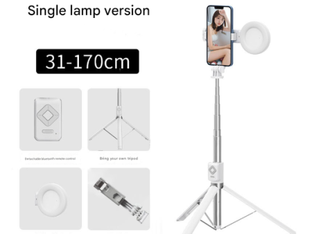 White Single Light 3-in-1 Bluetooth Selfie Stick with Tripod and Remote Control - Adjustable for Smartphones For Sale