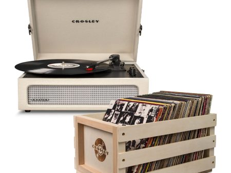 Crosley Voyager Dune - Bluetooth Portable Turntable  & Record Storage Crate Online Hot Sale