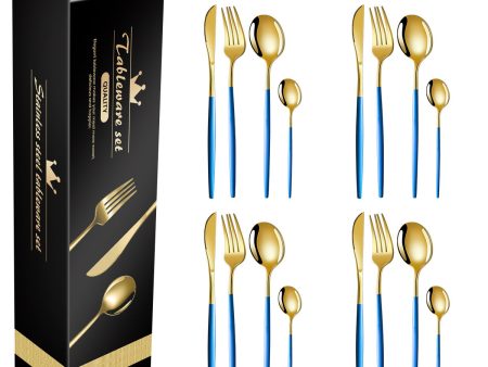 Blue And Gold Patchwork Colours 410 Stainless Steel 16-Piece Flatware Set - Elegant Dinnerware with Knife, Fork, Spoon for 4 People on Sale