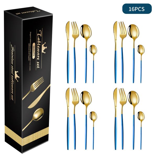 Blue And Gold Patchwork Colours 410 Stainless Steel 16-Piece Flatware Set - Elegant Dinnerware with Knife, Fork, Spoon for 4 People on Sale