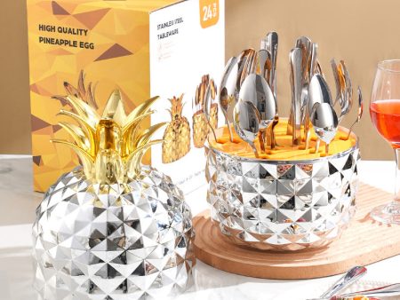 Silver Creative Pineapple-Shaped 410 Stainless Steel 24-Piece Cutlery Set - Elegant 6-Person Dining Gift Set Cheap