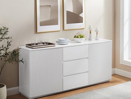 Buffet Ceramic Table Top MDF Cabinet Storage Stainless Steel In White Hot on Sale