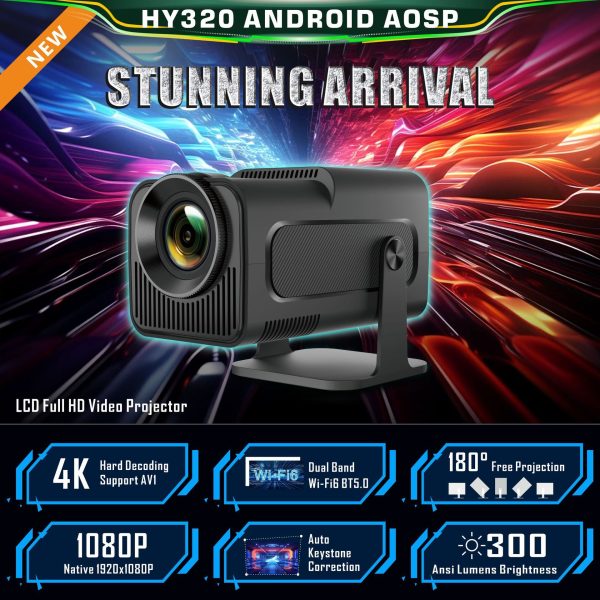 HY320 Android AOSP 4K Full HD Video Projector with Wi-Fi 6 & Auto Keystone Correction Online Hot Sale