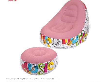 (Pink Graffiti)Portable Inflatable Sofa Chair with Ottoman - Waterproof Flocked Lazy Sofa for Camping and Home Use Sale