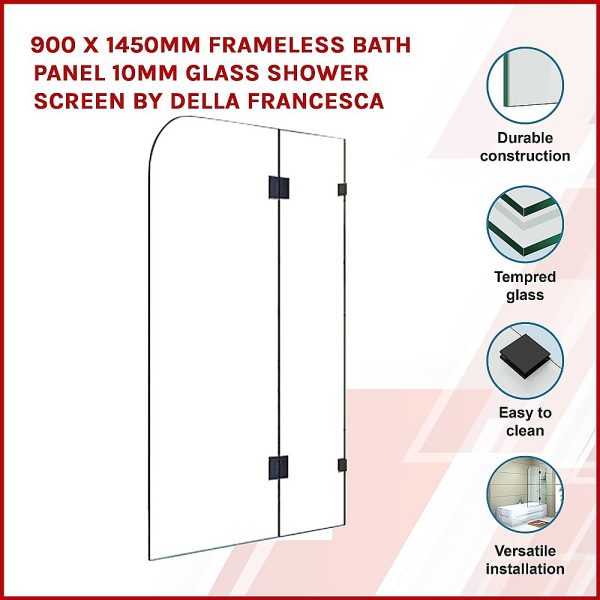 900 x 1450mm Frameless Bath Panel 10mm Glass Shower Screen By Della Francesca on Sale