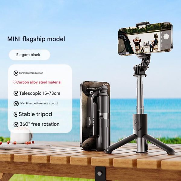 Black Portable Selfie Stick Tripod with Bluetooth Remote - Compact and Adjustable For Discount