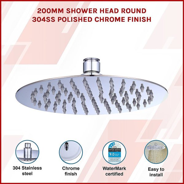 200mm Shower Head Round 304SS Polished Chrome Finish Online Hot Sale