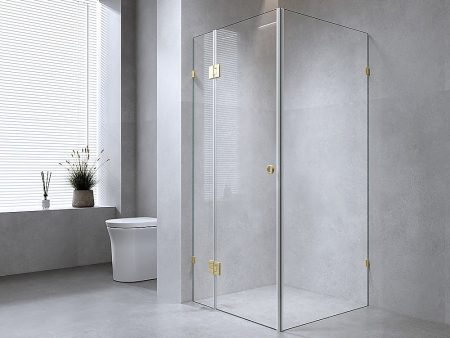 90x70cm Corner Frameless Shower Screen with Chrome Brackets and SS Hinges, Round Handle Cheap