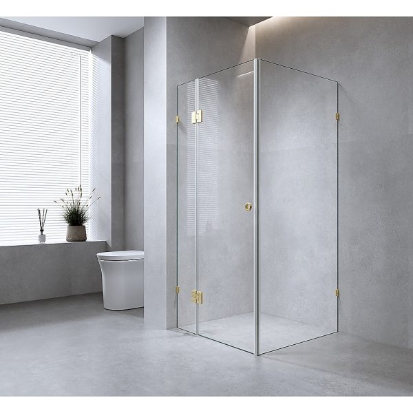 90x70cm Corner Frameless Shower Screen with Chrome Brackets and SS Hinges, Round Handle Cheap