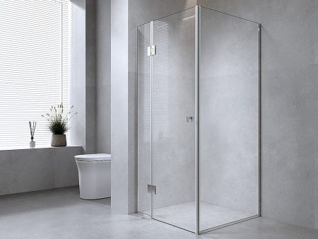 90x80cm Corner Frameless Shower Screen with White Channel and SS Hinges, Square Knob Handle Cheap