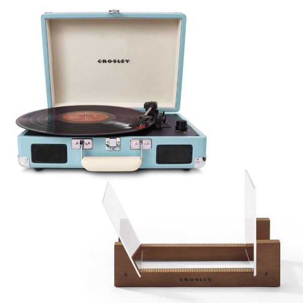 Crosley Cruiser Bluetooth Portable Turntable - Turquoise + Bundled Crosley Record Storage Display Stand For Cheap